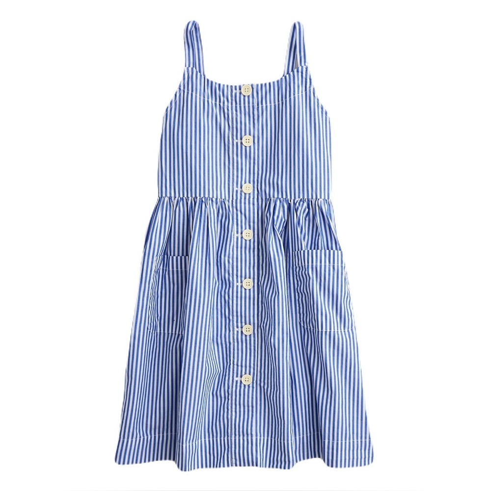 Crewcuts Girls' Apron Dress Blue & White Striped Kid’s Size 10 by J.Crew